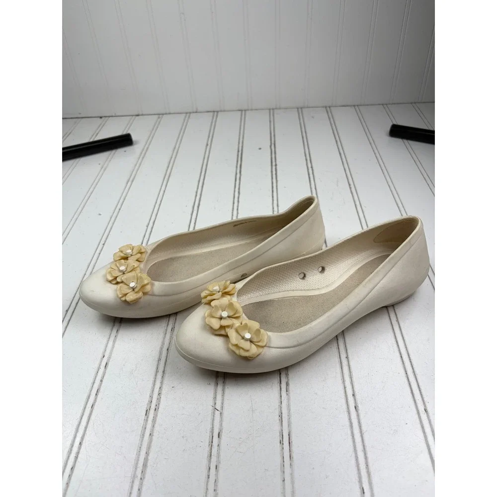 Crocs Lina Flower White Comfort Ballet Flats Women's Size 6